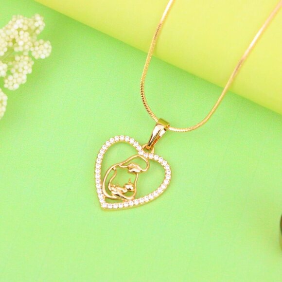 "Heart-Shaped Mom and Baby Rose Gold Pendant with Crystal Border, XPPT1272 - Picture 3 of 13